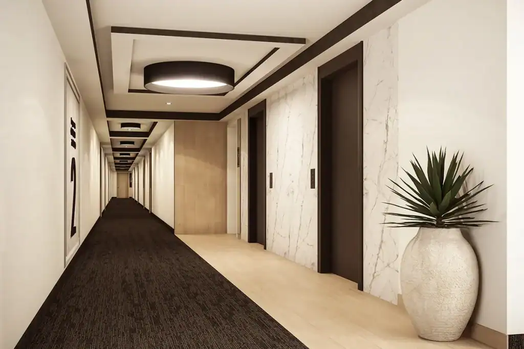 Corridor des condos à louer Station 7, à Saint-Jérôme, dans les Laurentides